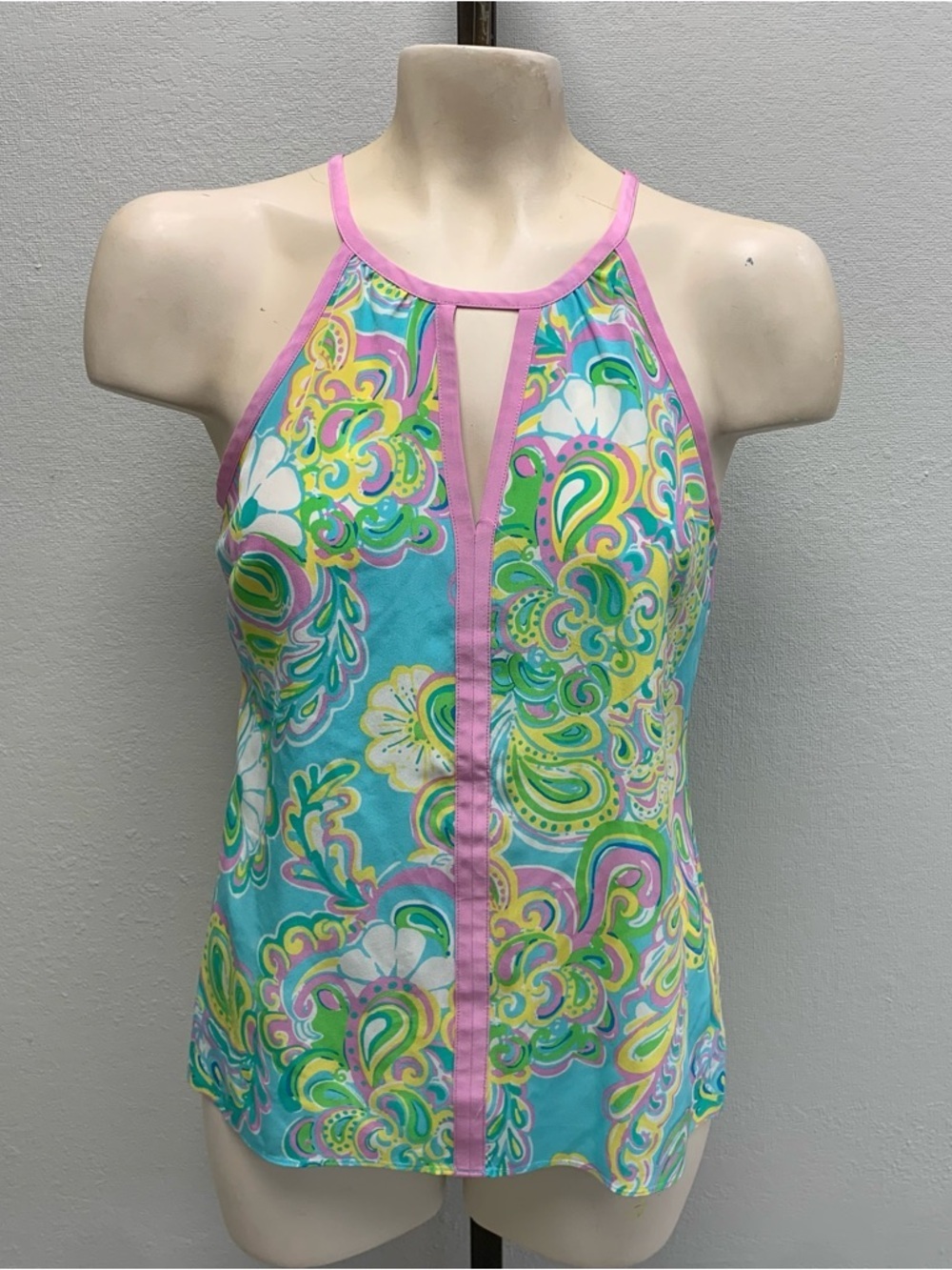 Lilly Pulitzer “Tillie” Silk Halter Tank in Shorely Double Trouble Print